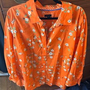 Talbots Vibrant Orange Floral Blouse